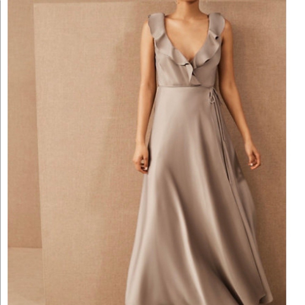 Tansy Satin Charmeuse Maxi Dress- Dove Grey (Champagne)- SZ 6